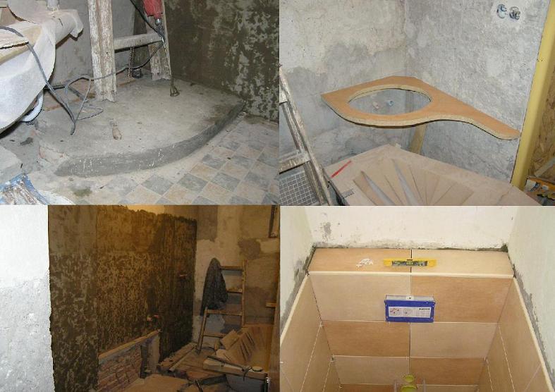 soklík pod sprcháč, budoucí umyvadlo, vyrovnávací podklad, záchod